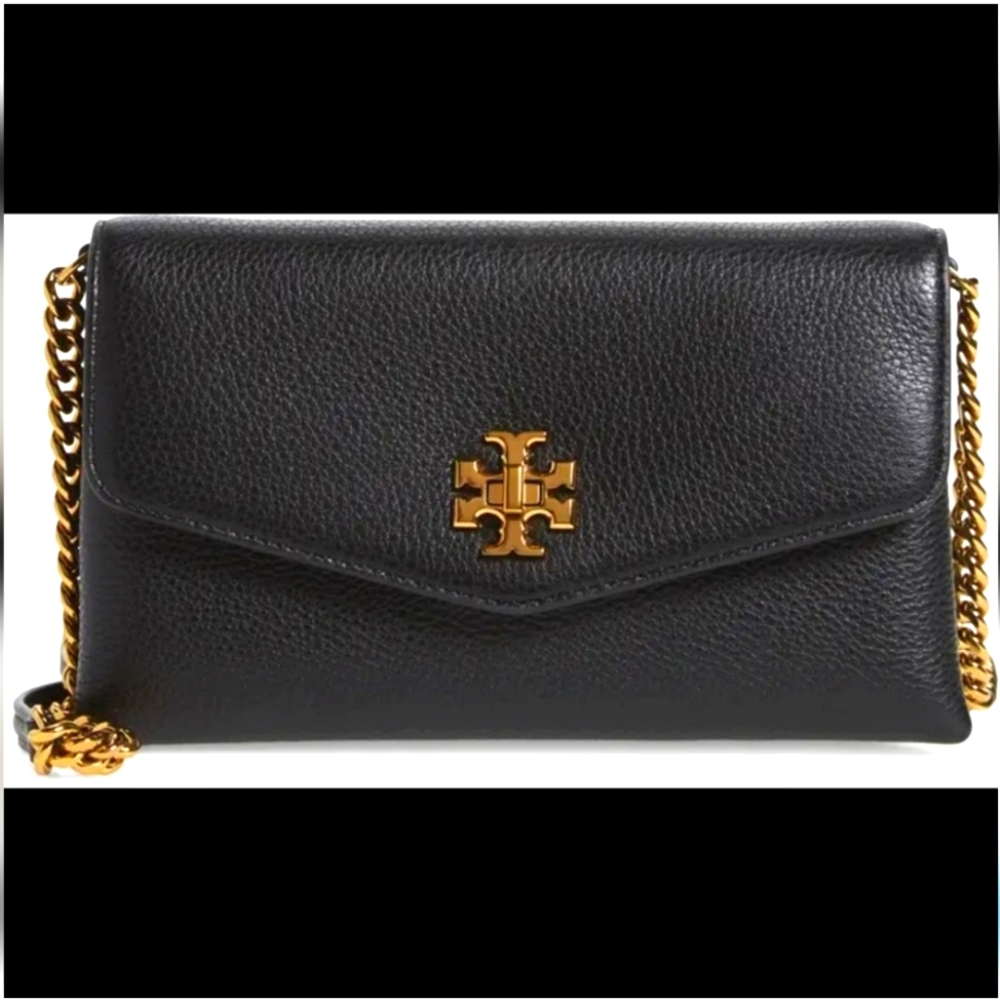 NWT Tory Burch Kira Leather Wallet-On-Chain in Black